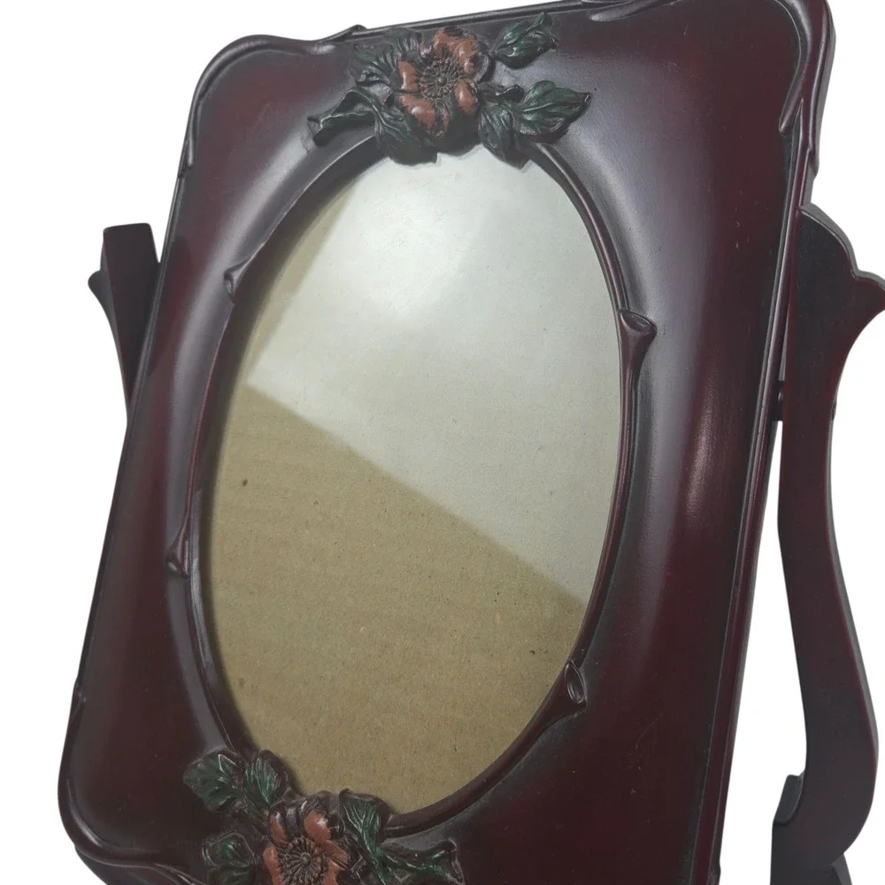 Vtg Victorian Swivel Picture Frame Floral Oval Pedestal Mahogany Tone 10